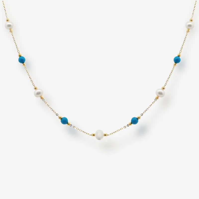 5-5.5MM Pearl & Turquoise Station Necklace