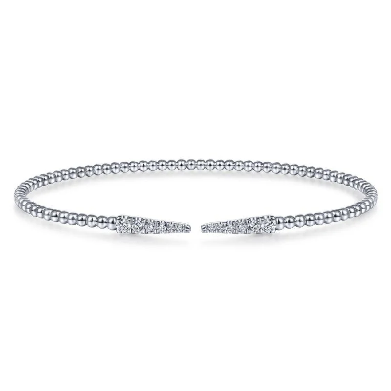 Gabriel & Co. - BG4216-62W45JJ - Split 14K White Gold Bujukan Bead Cuff Bracelet with Diamond Pavâ€š Spikes