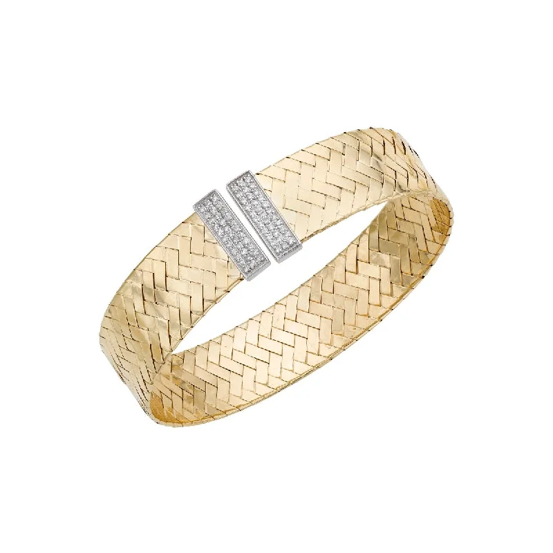 14K Yellow Gold .50CT Diamond Basketweave Wide Cuff Bangle TBG8341