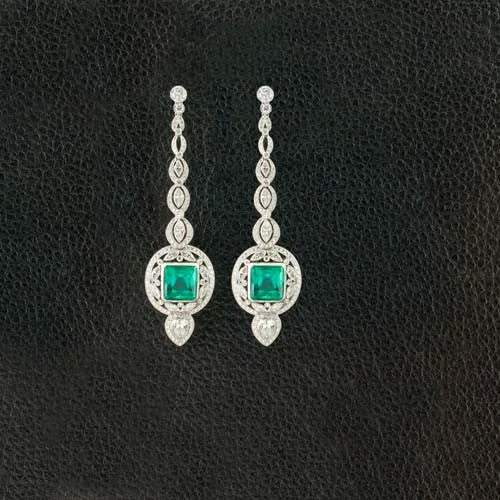 Emerald & Diamond Dangle Earrings