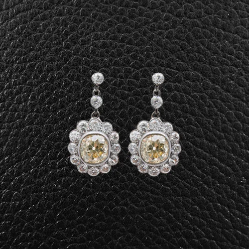 Yellow & White Diamond Dangle Earrings