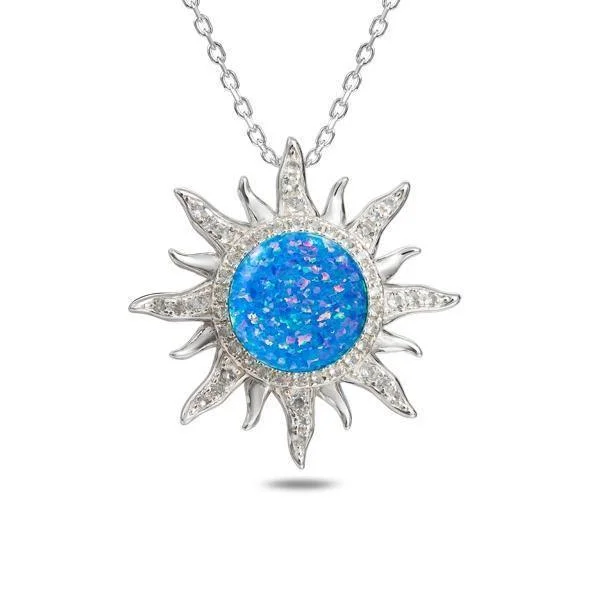 Sterling Silver Pavé Opal Sun Pendant Necklace by Alamea