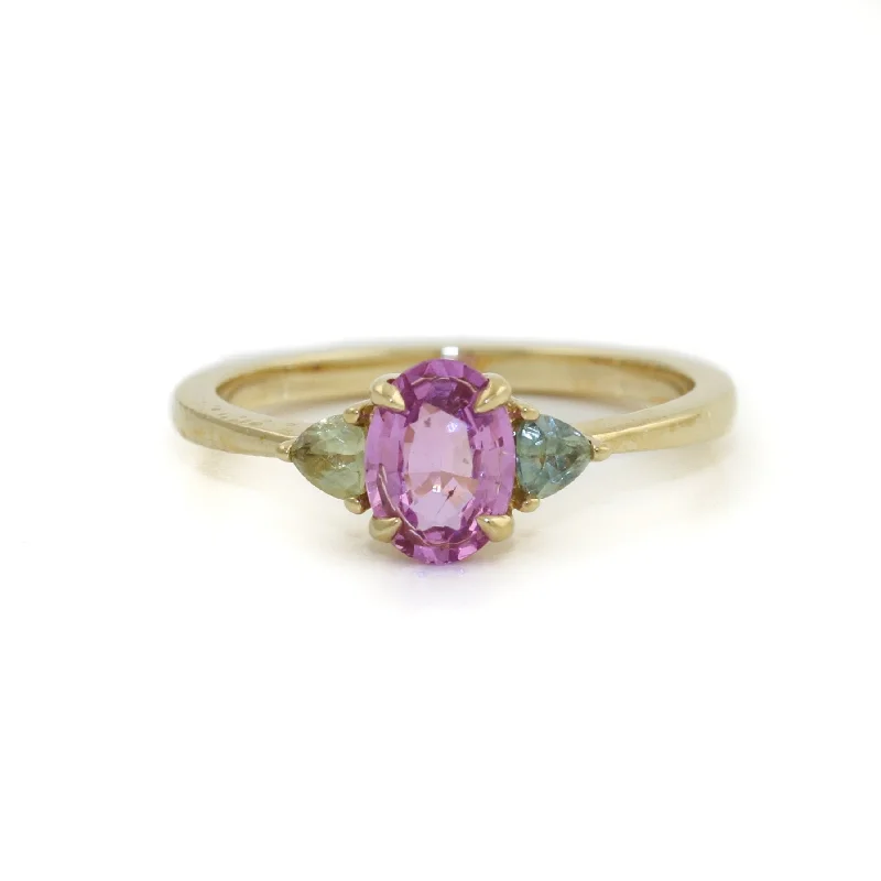 14K Gold Pink & Teal Sapphire Ring