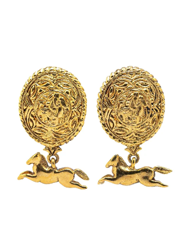 Gold Plated Horse Swing Clip On Earrings