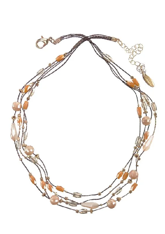 Hot Tomato Fine Line of 4 Crystal Collaboration Necklace in Bronze/Caramel