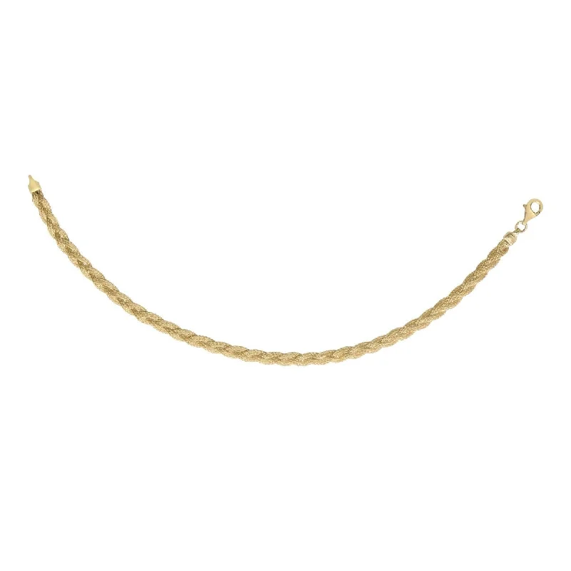 14kt 18" Yellow Gold Textured Fancy Braid ed Fox Chain Necklace with Lobster Clasp N2827-18