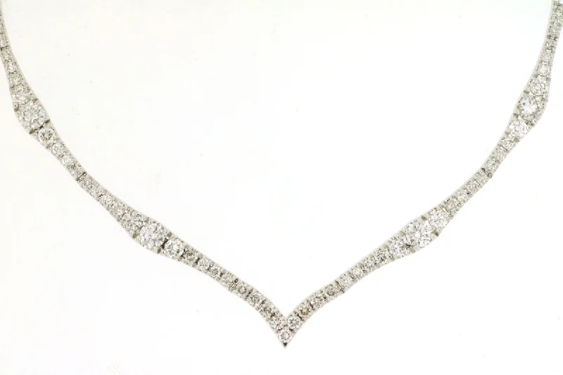 14K White Gold Diamond and Baguette V-Necklace