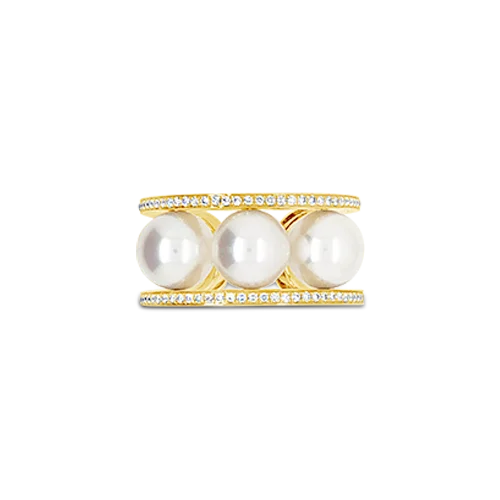 Triple Pearl & Diamond Ring