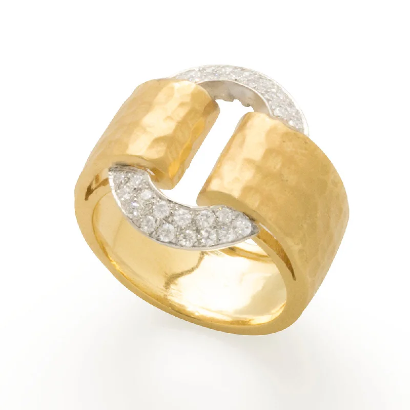 Diamond U Hammered Gold Ring