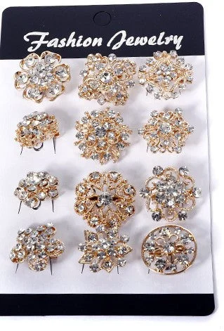 60 Pcs of Rhinestone Gold Flower Brooch WBR-015