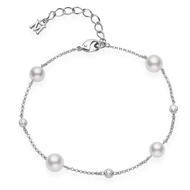 Mikimoto Akoya Cultured Pearl and Diamond Station Bracelet