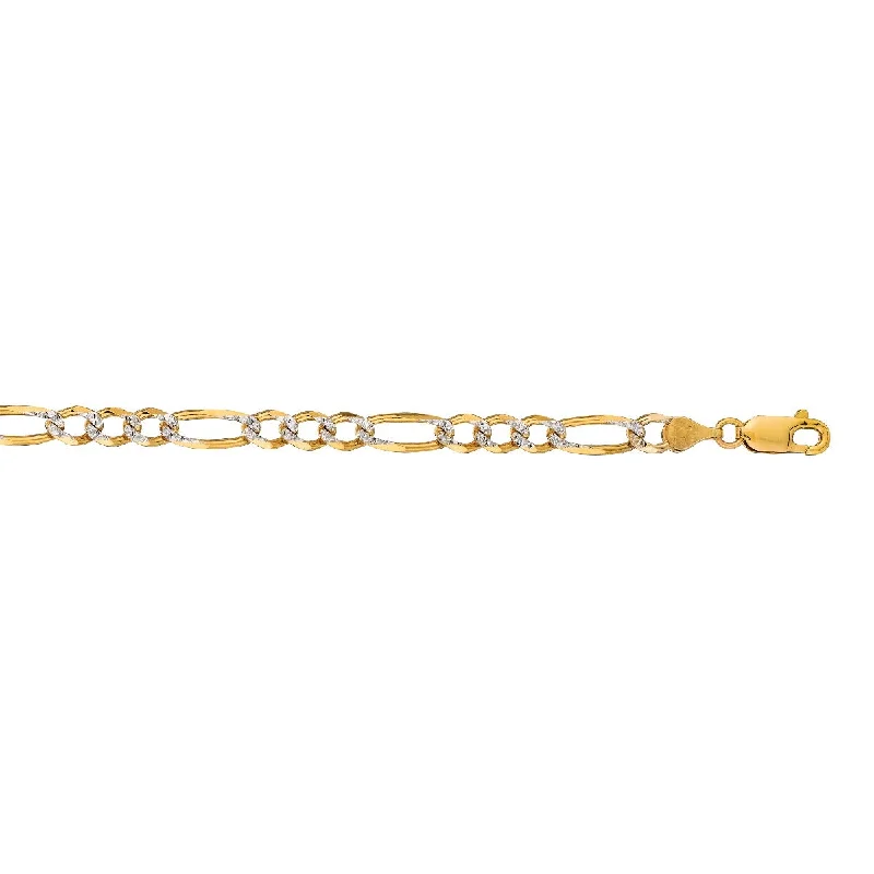 14kt Gold 26" Yellow Finish Diamond Cut Classic Pave Figaro Bracelet PAVE120-26