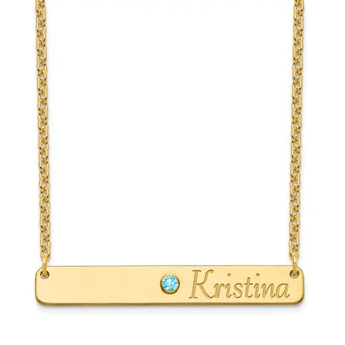 Center Crystal Birthstone & Right Aligned Name Bar Necklace