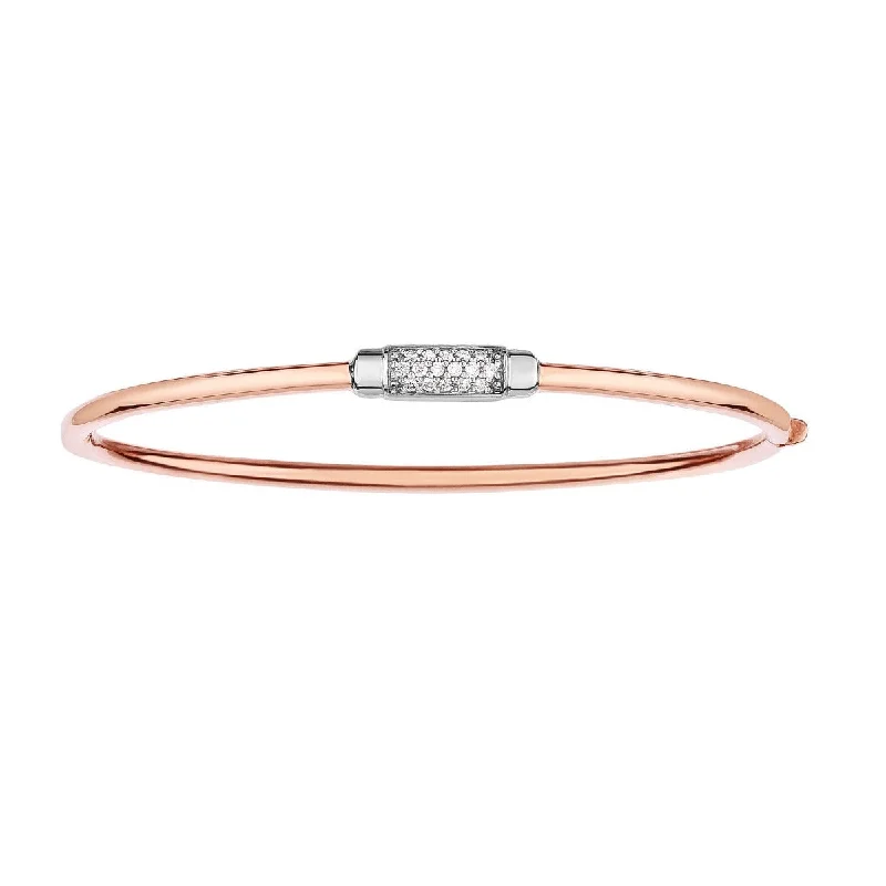 14kt 7" Rose+White Gold Shiny Domed Bangle with Center Element with 0.14ct. Diamond with Box Clasp AUPWBG1100-07