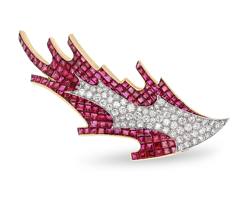 René Kern Ruby and Diamond Brooch