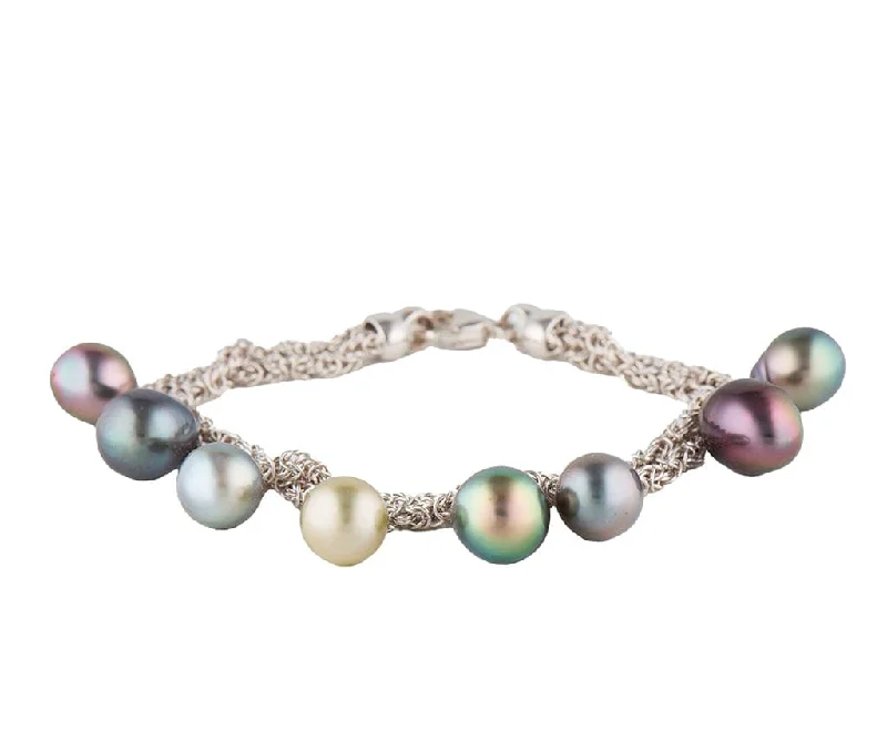 Black Tahitian Baroque Pearl Dangle Bracelet in 18K