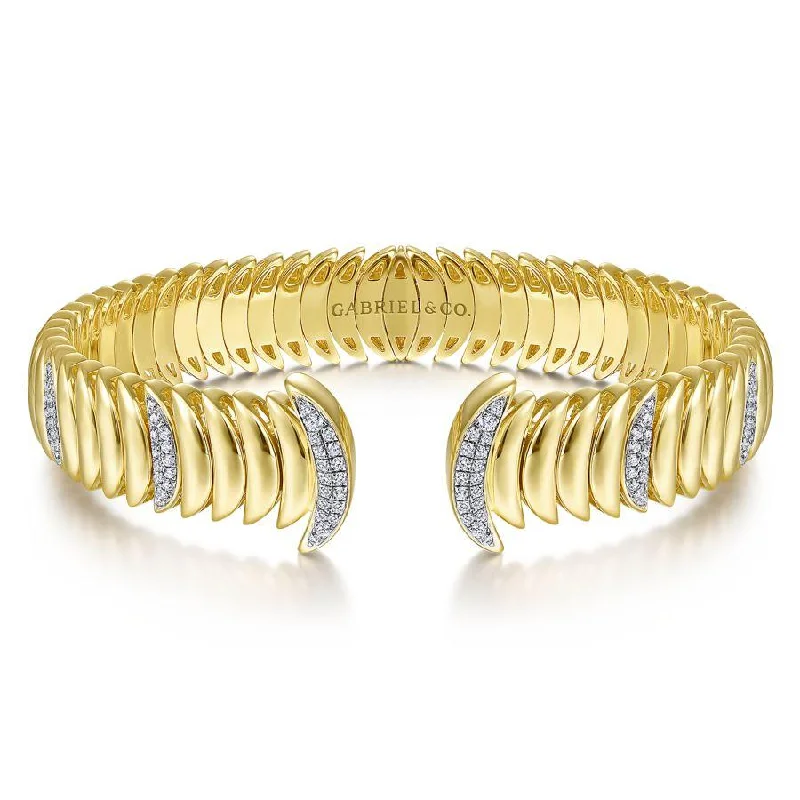 Gabriel & Co. - BG4208-65Y45JJ - 14K Yellow Gold Crescent Moon Open Cuff Bracelet with Diamond Pavâ€š Stations