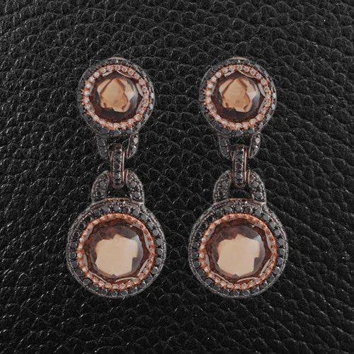 Smokey Quartz, Black Diamond & Diamond Earrings