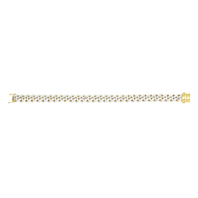 14kt Gold 22" Yellow Finish White Pave Curb Link Bracelet with Box with Both Side Push Clasp RC10348-22