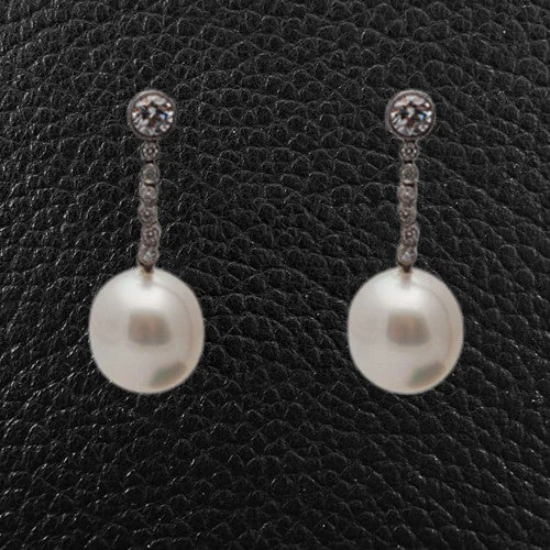 Cultured Pearl & Diamond Dangle Earrings