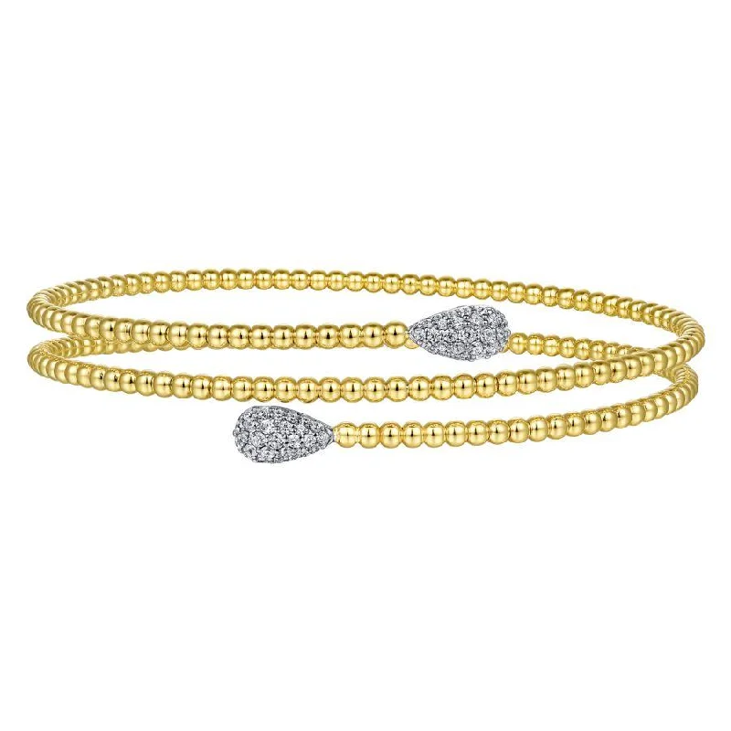 Gabriel & Co. - BG4621-62M45JJ - 14K Yellow Gold Bujukan Bead Wrap Bracelet with White Gold Diamond End Caps