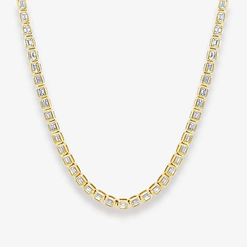 Halfway Bezel Set EC 3.80CT Tennis Necklace