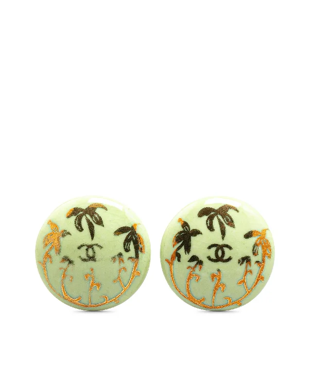 Gold Plated Resin Round Clip On Earrings