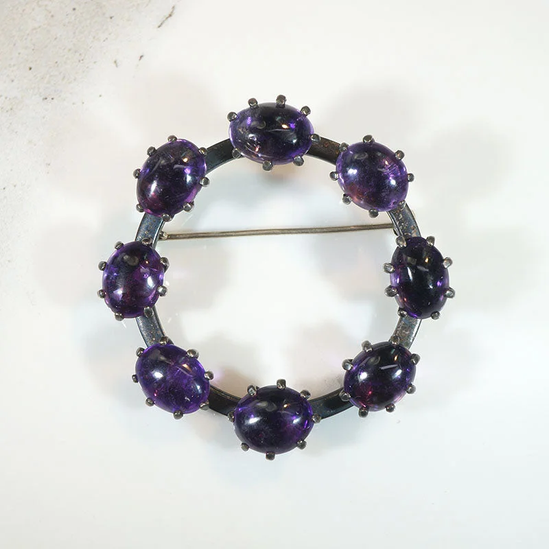 Strangely Satisfying Amethyst & Silver Circle Brooch