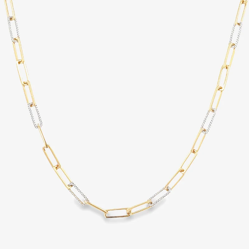 Diamond & Gold Paper Clip Link Necklace