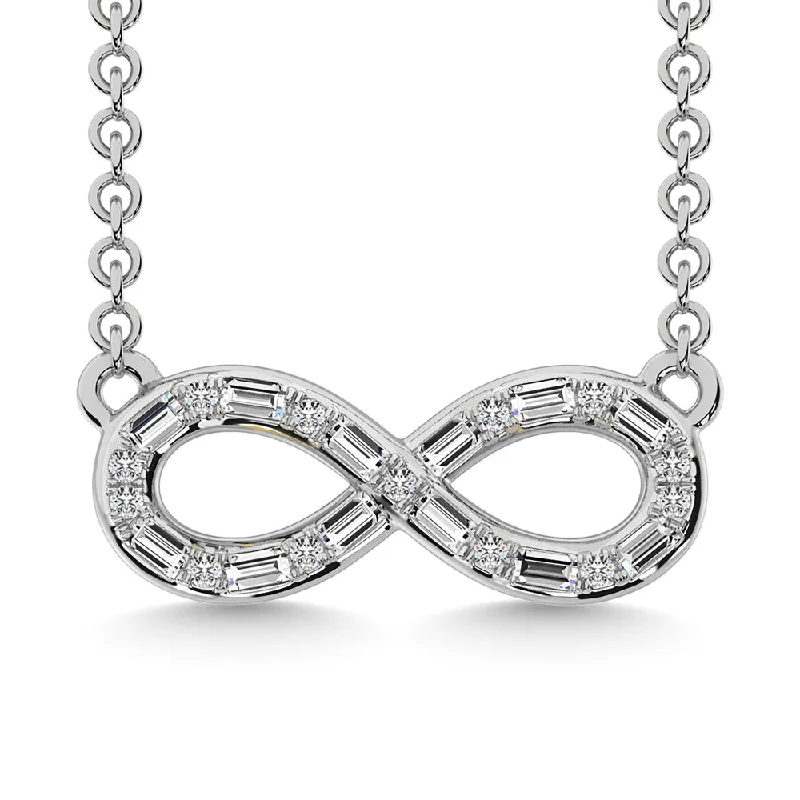 10K White Gold Diamond 1/6 CTW  Round and Baguette Cut Infinity 17" Necklace