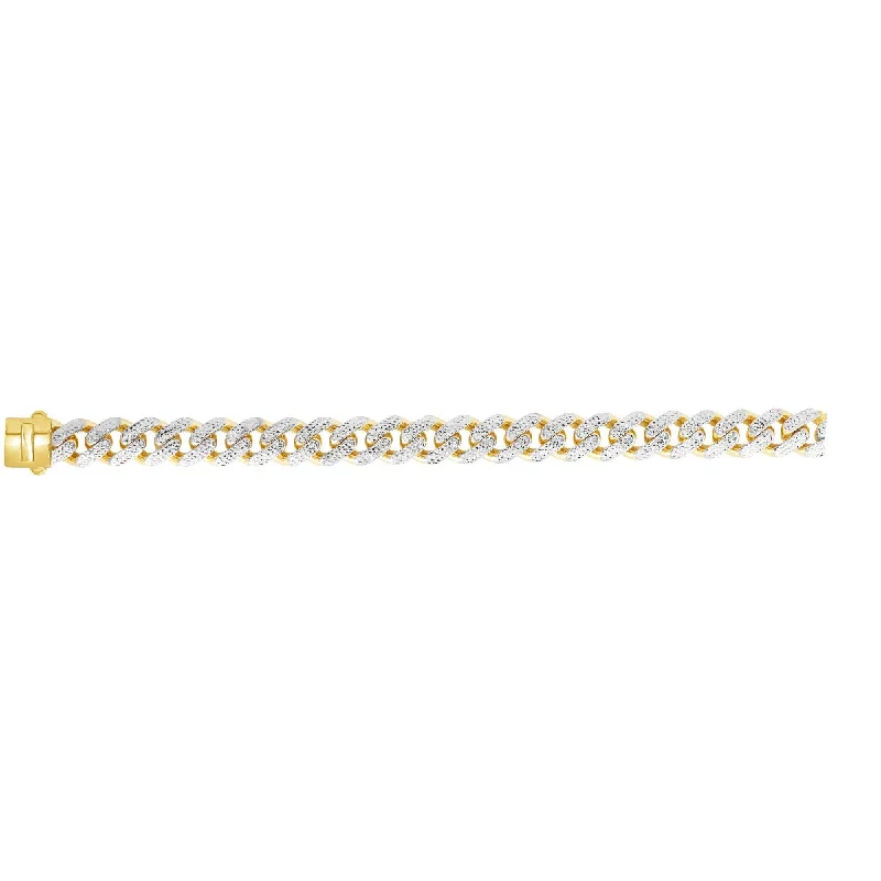 14kt Gold 24" Yellow Finish White Pave Curb Link Bracelet with Box with Both Side Push Clasp RC10350-24