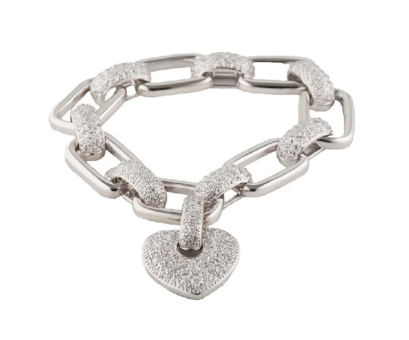 4.50ctw Pave Diamond Heart Link Bracelet in 18K