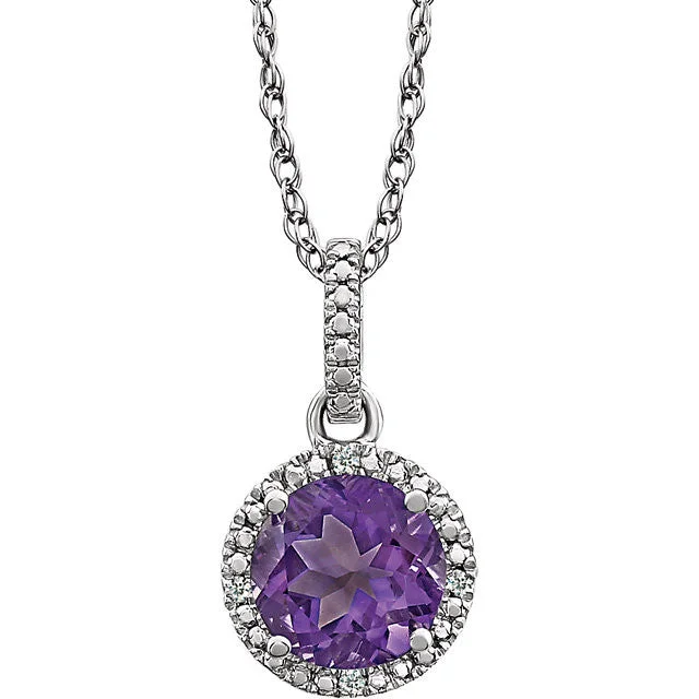 Sterling Silver Gemstone & .01 CTW Diamond 18" Halo-Style Necklace