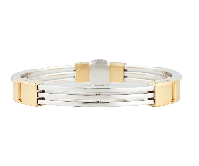 Gents Baraka Double Row Two Tone Hinged Bangle Bracelet in 18K