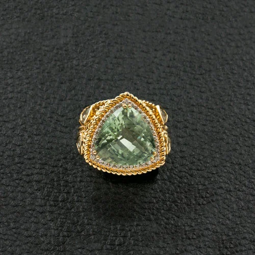 Green Amethyst & Diamond Ring