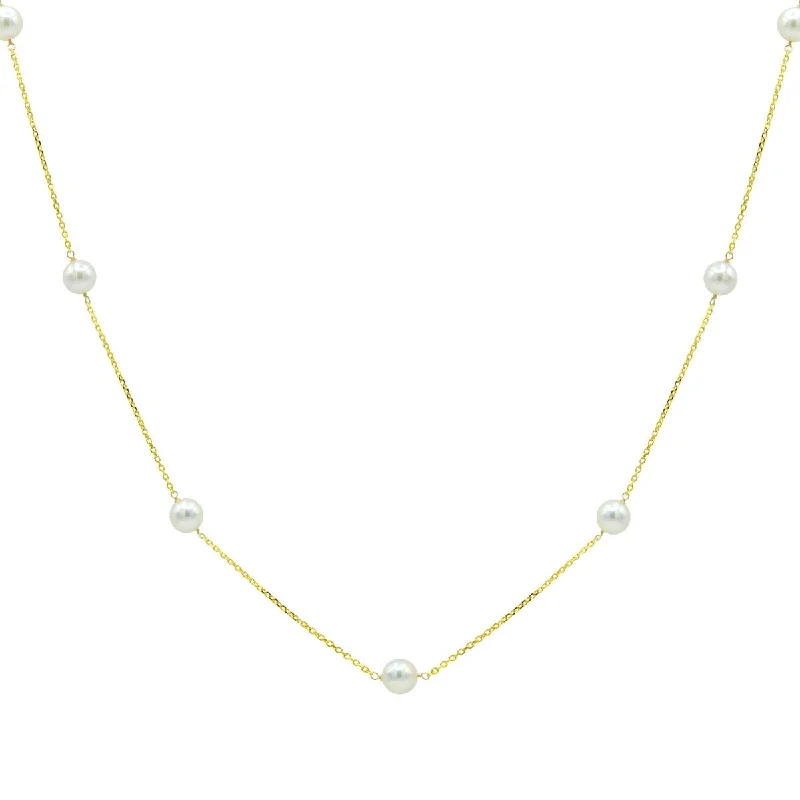 14K Yellow Gold Akoya Pearl Tincup 18 Inch Necklace