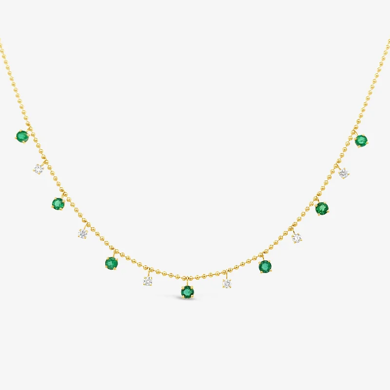 Round Emerald & Diamond Drops Necklace