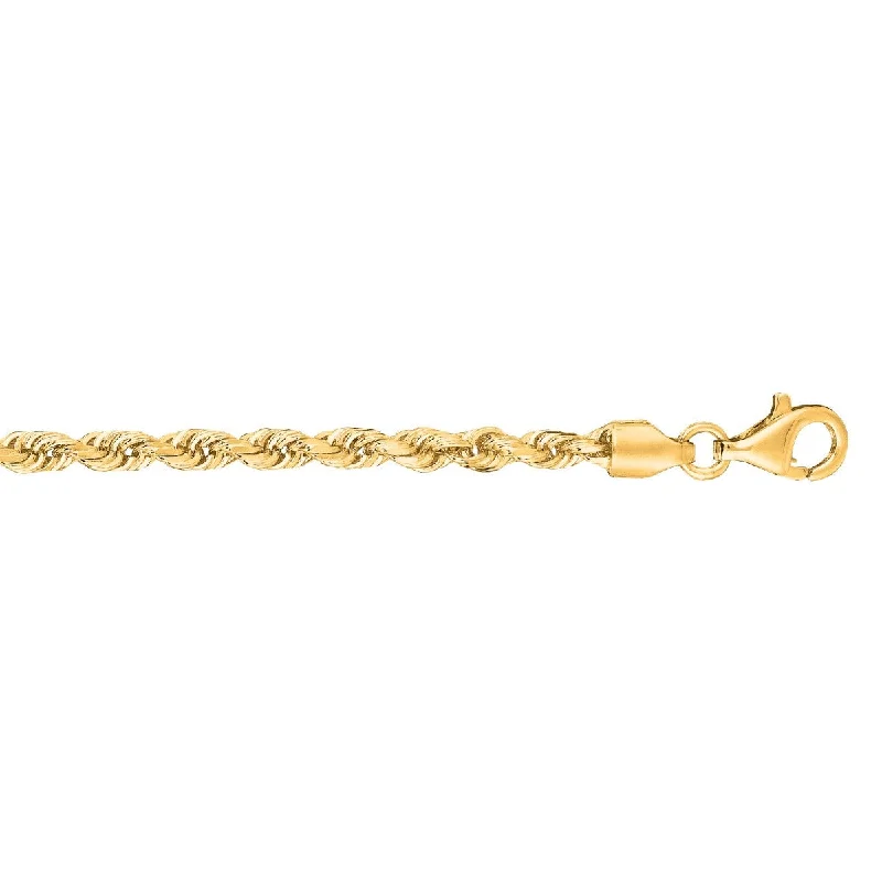 10k Yellow Gold 8 Inch Shiny Solid Diamond Cut Rope Bracelet with Lobster Clasp 023ROY-08