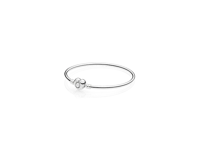 Pandora Moments Silver Bangle Bracelet, Logo Heart Clasp 596268