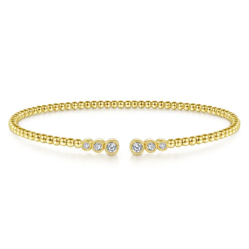 Gabriel & Co. - BG4120-62Y45JJ - 14K Yellow Gold Bujukan Bead Split Cuff Bracelet with Bezel Set Diamonds