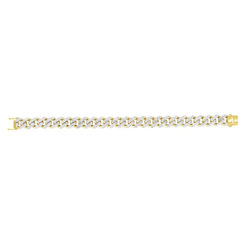 14kt Gold 22" Yellow Finish White Pave Curb Link Bracelet with Box with Both Side Push Clasp RC10349-22