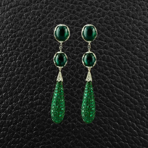 Emerald & Diamond Dangle Estate Earrings