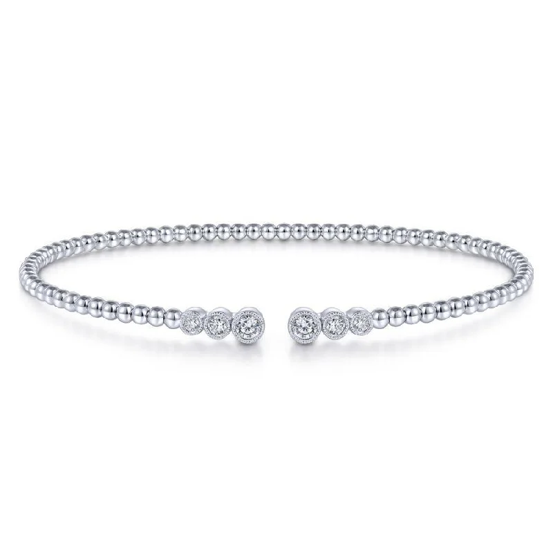 Gabriel & Co. - BG4120-62W45JJ - 14K White Gold Bujukan Bead Split Cuff Bracelet with Bezel Set Diamonds