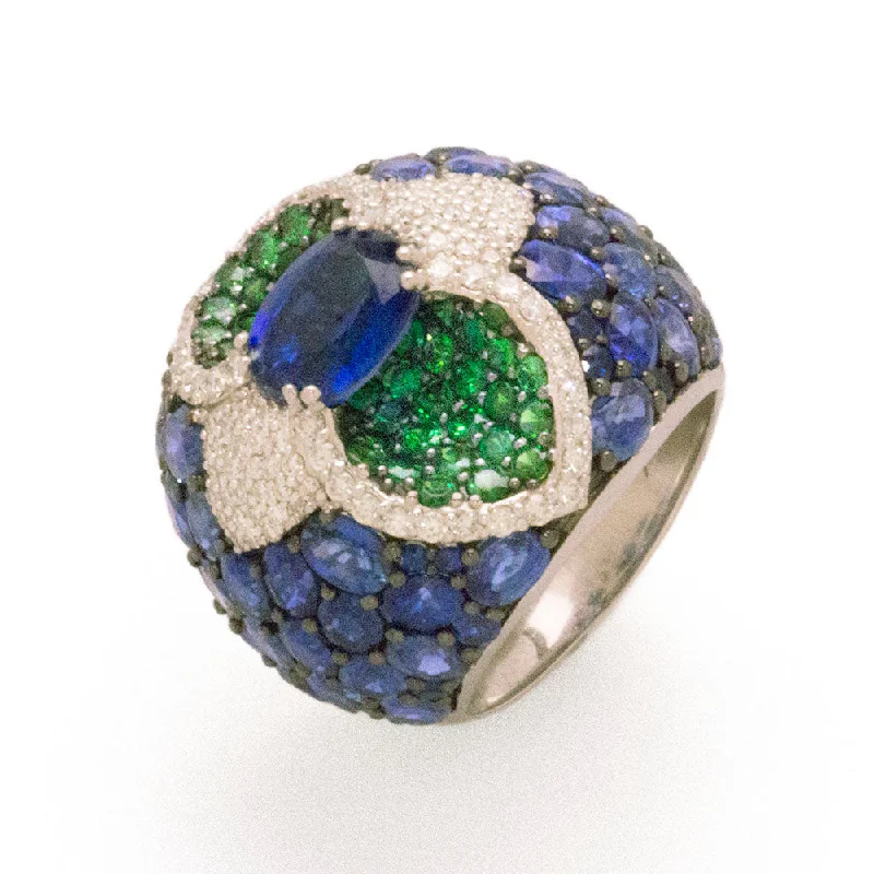 Kyanite, Sapphire & Tsavorite Dome Cocktail Ring