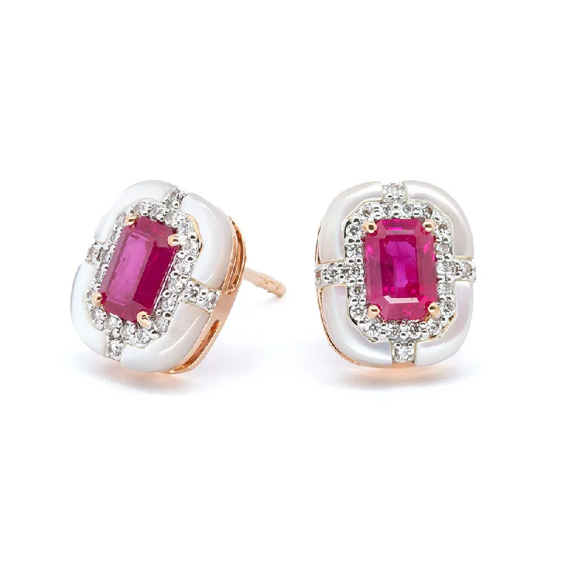 Ruby, Mother of Pearl & Diamond Earring