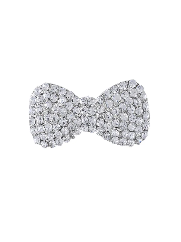 Sparkling Shiny Silver Diamond Bow Brooch