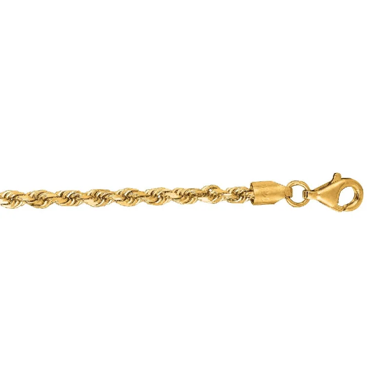 10k Yellow Gold 7 Inch Shiny Solid Diamond Cut Rope Chain Bracelet 021ROY-07