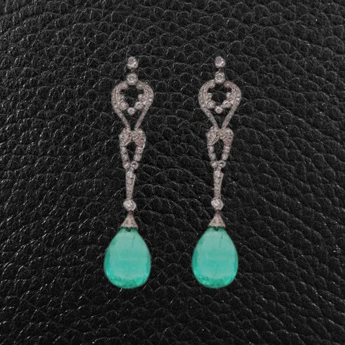 Emerald & Diamond Dangle Earrings