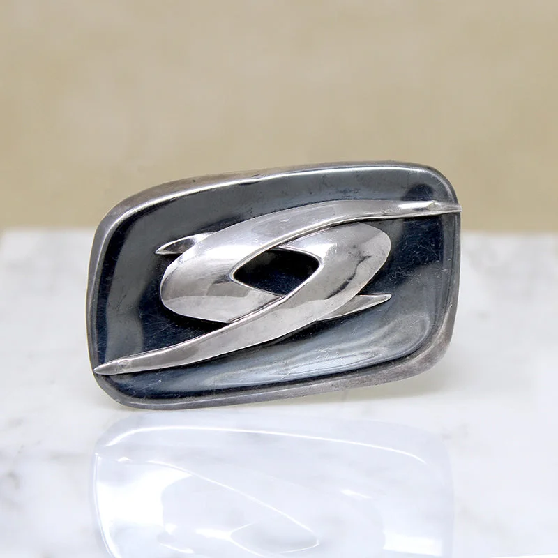 Modernist Sterling Silver & Niello Brooch by Villasana