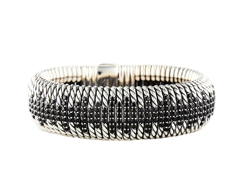 David Yurman 3.66ctw Black Spinel Tempo Bangle Bracelet in Sterling